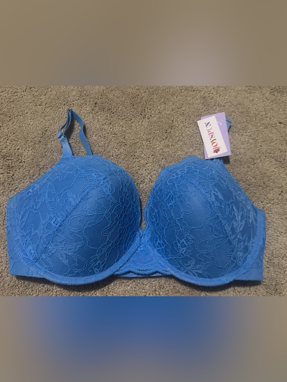 NWT Blue Lace Push-Up Bra with Floral Overlay - Unbranded